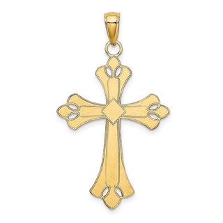 14k Yellow Gold And Rhodium Scalloped Edges Cross Pendant