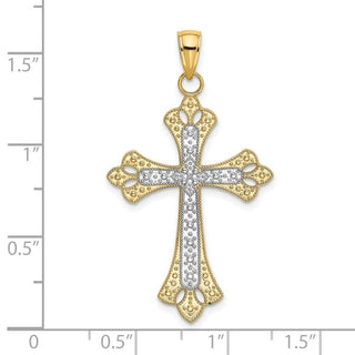 14k Yellow Gold And Rhodium Scalloped Edges Cross Pendant