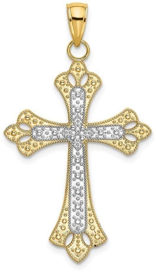14k Yellow Gold And Rhodium Scalloped Edges Cross Pendant
