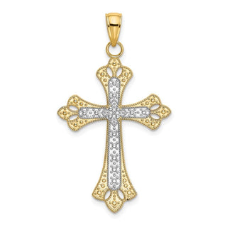 14k Yellow Gold And Rhodium Scalloped Edges Cross Pendant