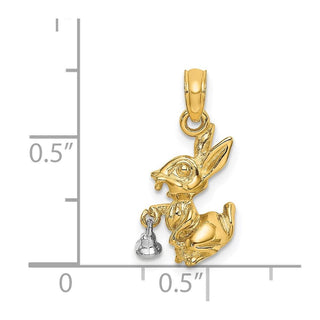 14k Two-Tone Gold Moveable 3-D Bunny Rabbit Pendant