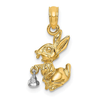 14k Two-Tone Gold Moveable 3-D Bunny Rabbit Pendant