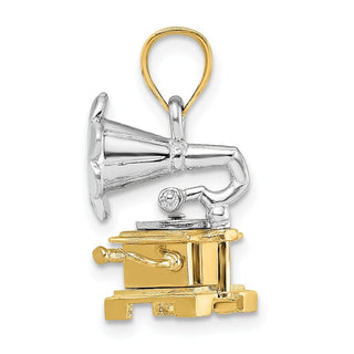 14k Gold With Rhodium 3-D Moveable Phonograph Pendant