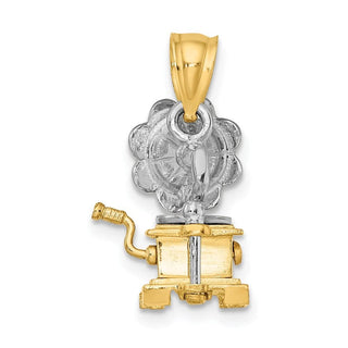 14k Gold With Rhodium 3-D Moveable Phonograph Pendant