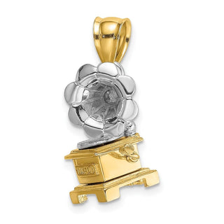 14k Gold With Rhodium 3-D Moveable Phonograph Pendant