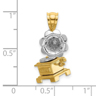 14k Gold With Rhodium 3-D Moveable Phonograph Pendant