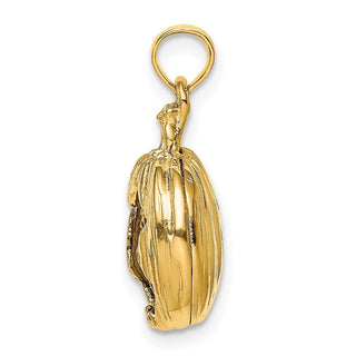 14k Gold and Rhodium 3-D Jack-O-Lantern w/Enameled Black Cat and Moon Pendant