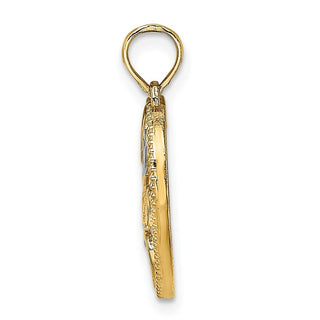 14k Yellow Gold And Rhodium Hearts Beaded Mom Pendant