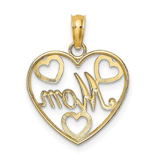 14k Yellow Gold And Rhodium Hearts Beaded Mom Pendant