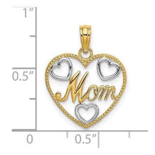 14k Yellow Gold And Rhodium Hearts Beaded Mom Pendant