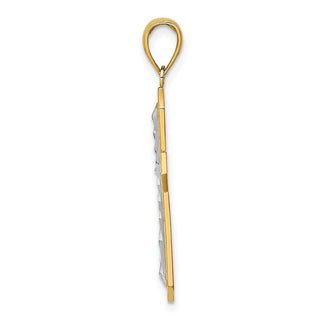 14k Yellow Gold with Rhodium-Plated 2-D Cross Pendant
