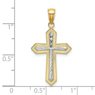 14k Yellow Gold with Rhodium-Plated 2-D Cross Pendant