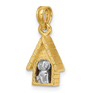 14k Gold With Rhodium-Plating 3-D Dog Inside Dog House Pendant
