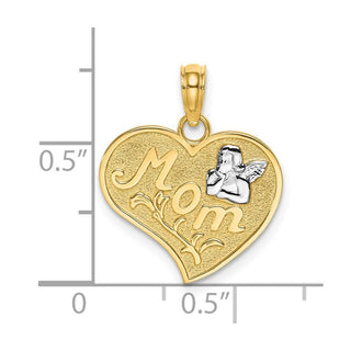 14k Yellow Gold w/ Rhodium-Plated Mom and Angle Heart Pendant