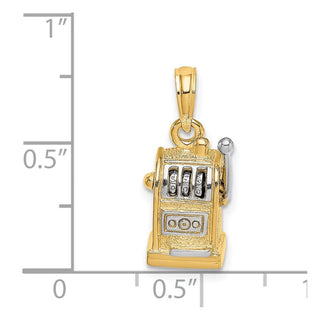 14k Yellow Gold And Rhodium 3-D Slot Machine / Moveable Handle Pendant