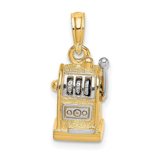 14k Yellow Gold And Rhodium 3-D Slot Machine / Moveable Handle Pendant
