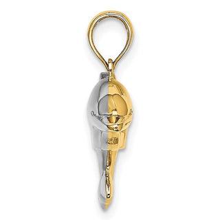 14k Yellow Gold w/Rhodium 3-D Reversible Puffed Dolphin Pendant