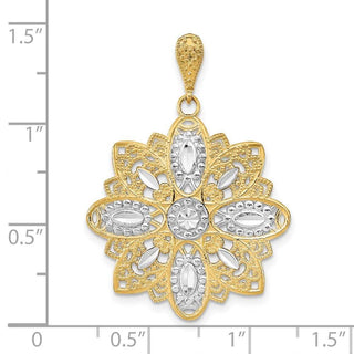 14k Yellow Gold w/ Rhodium-Plated Diamond-cut and Filigree Flower Pendant
