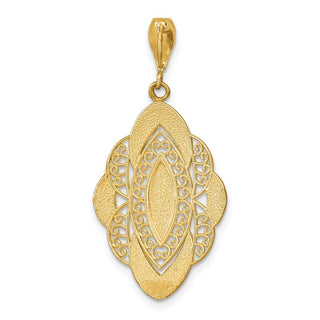 14k Yellow Gold w/Rhodium Diamond-cut Filigree Oval Pendant