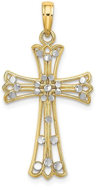 14k Yellow Gold and Rhodium and Diamond-cut Cross Pendant K9332