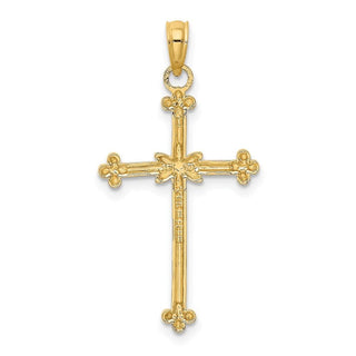 14k Yellow Gold with Rhodium Thin Diamond-Cut Cross Pendant