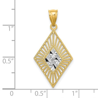 14k Yellow Gold w/Rhodium Diamond-cut Kite-Shape Pendant