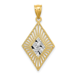 14k Yellow Gold w/Rhodium Diamond-cut Kite-Shape Pendant