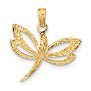 14k Yellow Gold And Rhodium Textured Dragonfly Pendant