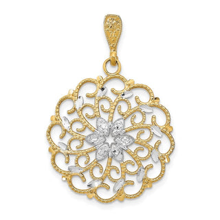 14k Yellow Gold w/Rhodium Diamond-cut Scalloped Wave Pendant