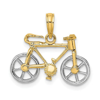 14k Gold with Rhodium-Plating 3-D Bicycle w/Moveable Tires Pendant
