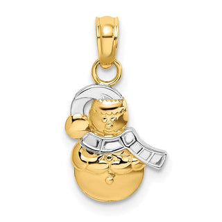 14k Yellow Gold and Rhodium 2-D Scarf and Hat Snowman Pendant