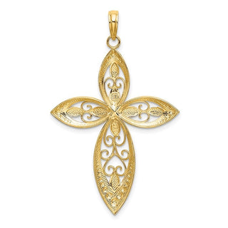 14k Yellow Gold with Rhodium-Plated Beaded Filigree Cross Pendant