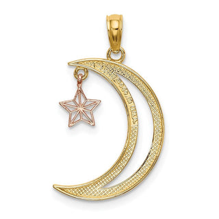 14k Yellow and Rose Gold w/Rhodium Moon w/Star Moveable Pendant