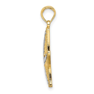 14k Yellow Gold And Rhodium Diamond-Cut Small Starfish Pendant