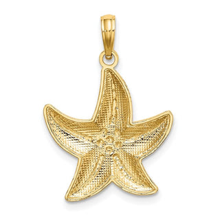 14k Yellow Gold And Rhodium Diamond-Cut Small Starfish Pendant