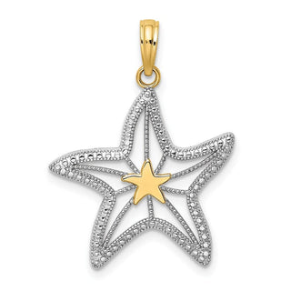 14k Yellow Gold And Rhodium Small Starfish Pendant