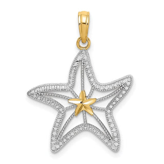 14k Yellow Gold and Rhodium Diamond-cut Small Starfish w/Star Pendant