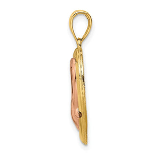 14k Yellow and Rose Gold with Rhodium Polished Dolphins In Heart Frame Pendant