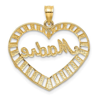 14k Yellow Gold w/Rhodium Madre In Heart Pendant