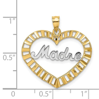 14k Yellow Gold w/Rhodium Madre In Heart Pendant