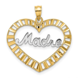 14k Yellow Gold w/Rhodium Madre In Heart Pendant
