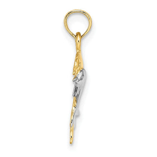 14k Yellow Gold w/ Rhodium-Plated 2-D and Polished Dolphins Pendant