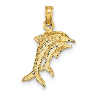 14k Yellow Gold w/ Rhodium-Plated 2-D and Polished Dolphins Pendant
