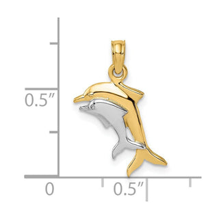 14k Yellow Gold w/ Rhodium-Plated 2-D and Polished Dolphins Pendant