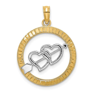 14k Yellow Gold and Rhodium Diamond-cut Heart and Arrow Pendant