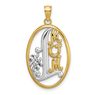 14k Yellow Gold w/Rhodium-Plated #1 Mom In Oval Frame Pendant