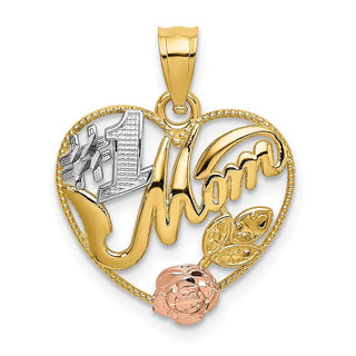 14k Yellow and Rose Gold with Rhodium #1 Mom In Heart Pendant
