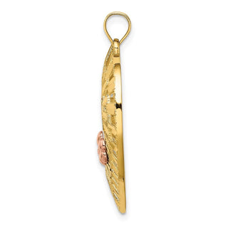14k Yellow and Rose Gold with Rhodium and Diamond-cut Mom Heart Pendant