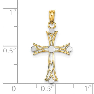 14k Yellow Gold with Rhodium-Plated Textured Cross Pendant K9433