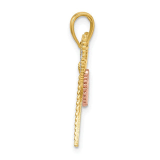 14k Yellow and Rose Gold w/ Rhodium Dragonfly Diamond-cut Wings Pendant 439